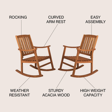 Perry Classic Slat-Back 300-Lbs Support Acacia Wood Patio Outdoor Rocking Chair - JONATHAN Y